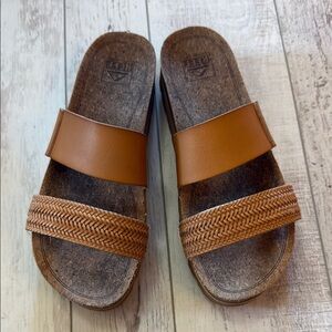 Reef Brown Slide Sandals with Woven Strap